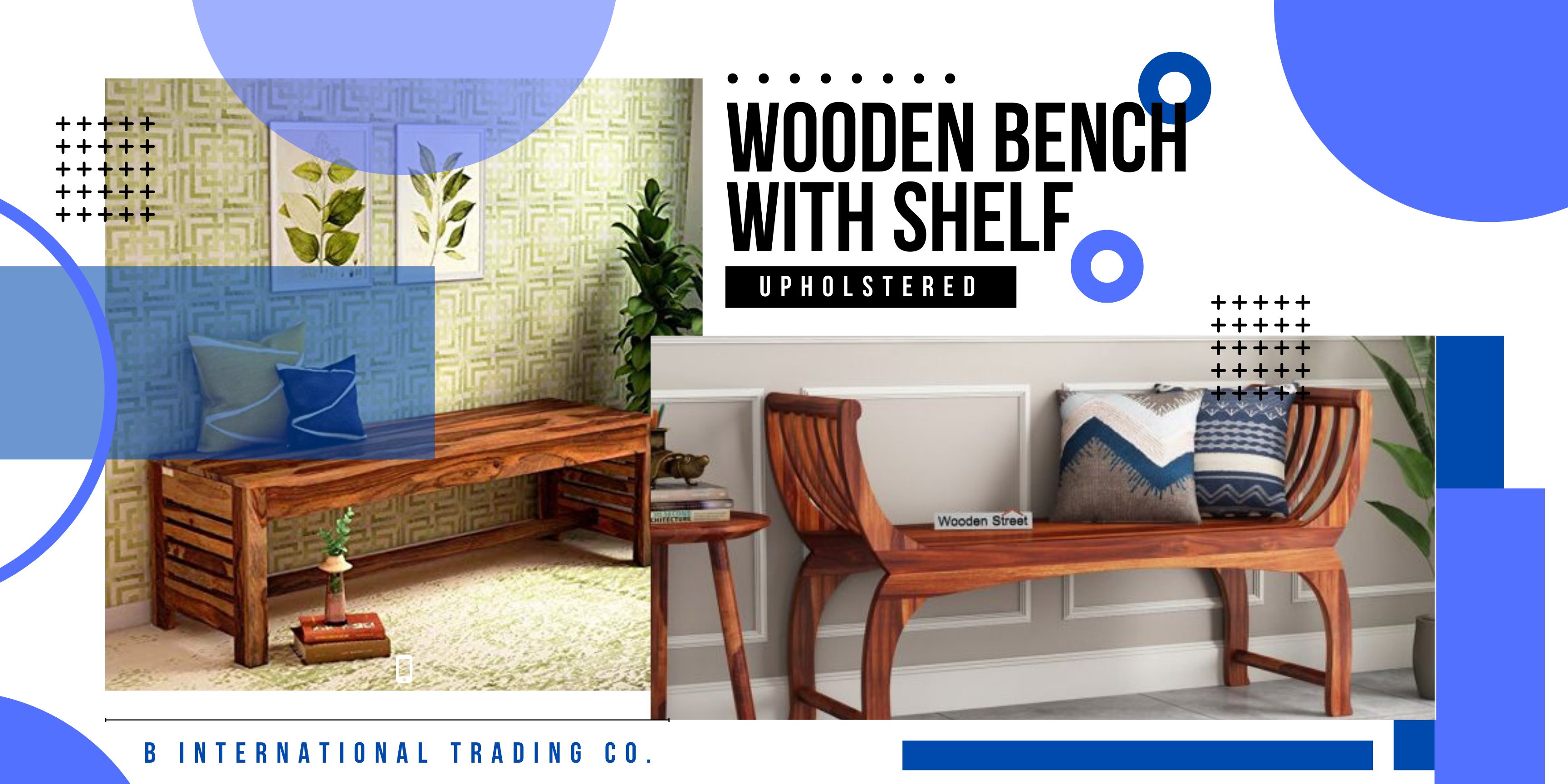 Wooden Bench with Shelf